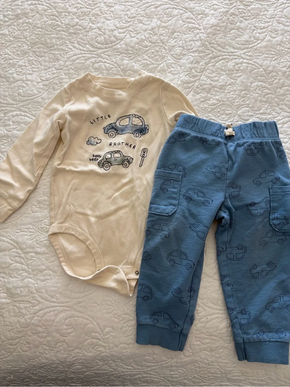 Carter's Cream Infant Bodysuit with Blue Label Print